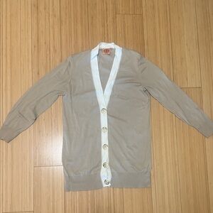Tory Burch Beige and White Cardigan Sweater